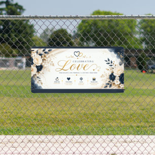 Elegant Navy Blue and Gold Floral Wedding Banner