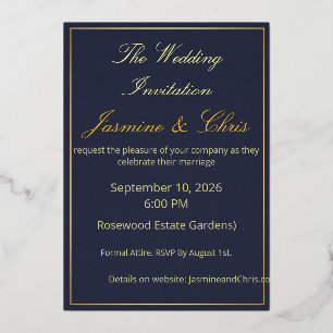 Elegant Navy Blue and Gold Foil Wedding Invitation