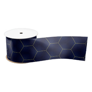 Elegant Navy Blue and Gold Geometric  Satin Ribbon