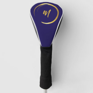 Elegant Navy Blue and Gold Golf Head Cover