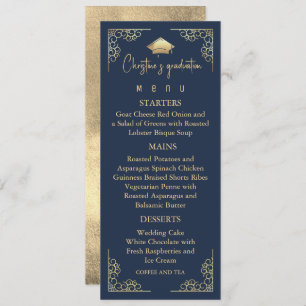 Elegant Navy Blue and Gold Graduation Menu