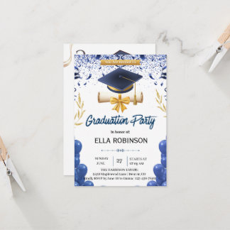 Elegant Navy Blue and Gold Graduation Party  Invitation