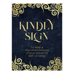      Elegant Navy Blue And Gold Kindly Sign Poster
