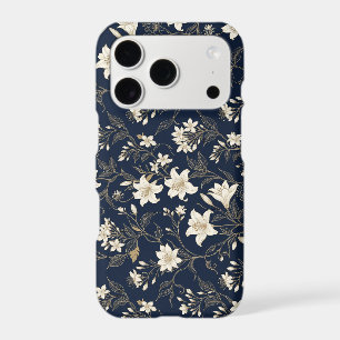 Elegant Navy Blue and Gold Lily Floral