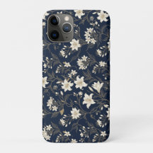 Elegant Navy Blue and Gold Lily Floral