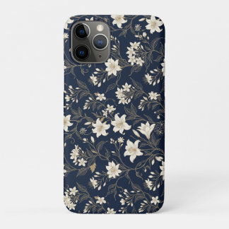 Elegant Navy Blue and Gold Lily Floral Case-Mate iPhone Case