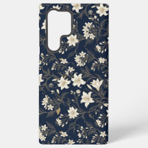 Elegant Navy Blue and Gold Lily Floral