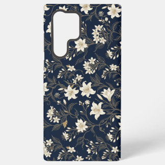 Elegant Navy Blue and Gold Lily Floral Samsung Galaxy Case