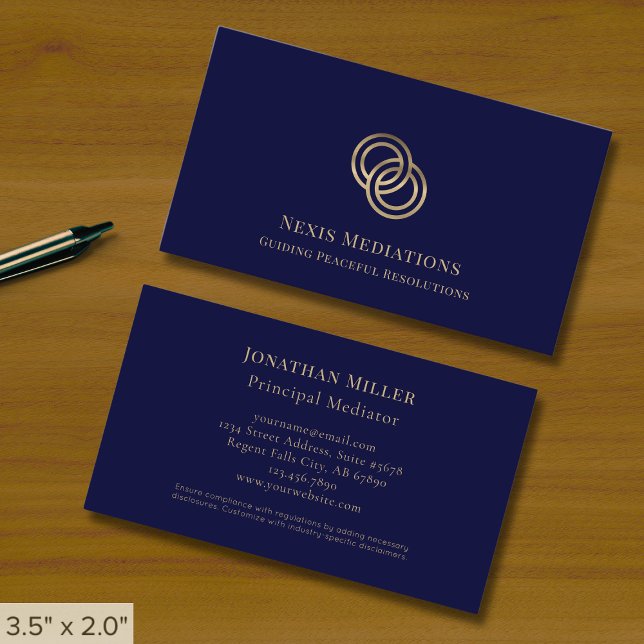 Elegant Navy Blue and Gold Logo Business Card (Creator Uploaded)
