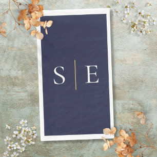 Elegant Navy Blue And Gold Monogram Minimalist  Napkin