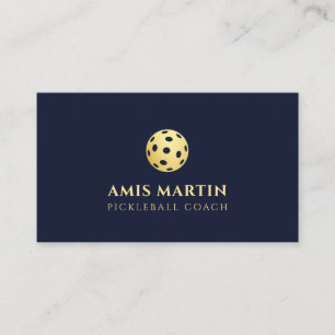 Elegant Navy Blue and gold Pickleball Coach Business Card