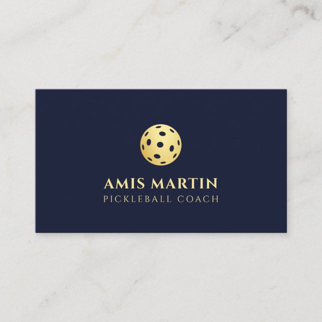 Elegant Navy Blue and gold  Pickleball Coach Business Card (Front)