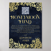 Elegant Navy Blue And Gold QR Code Honeymoon Fund