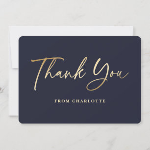 Elegant Navy Blue and Gold Thank You Card