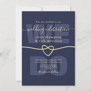Elegant Navy Blue and Gold We Do Wedding  Invitation