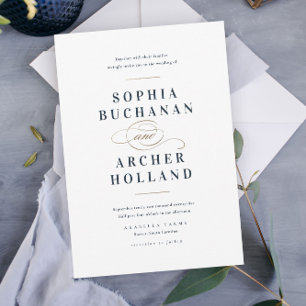 Elegant Navy Blue and Gold Wedding Invitation