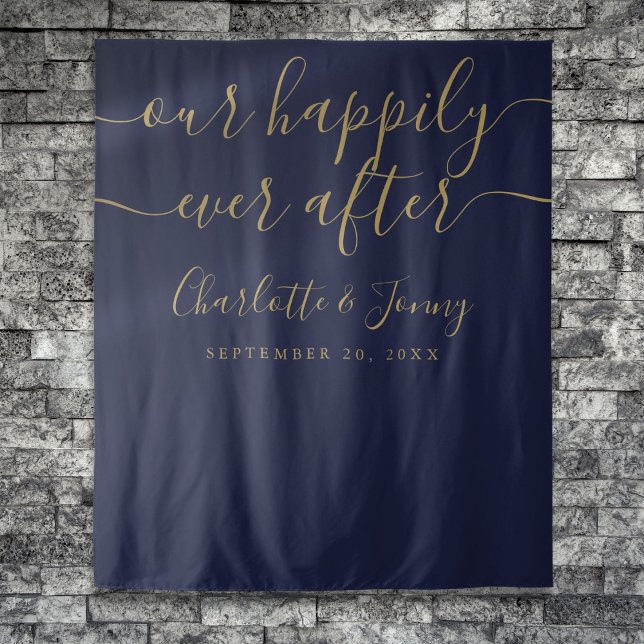 Elegant Navy Blue And Gold Wedding Photo Backdrop Tapestry (Elegant Navy Blue And Gold Wedding Photo Backdrop)