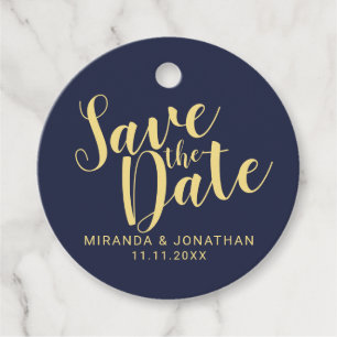 Elegant Navy Blue and Gold Wedding Save the Date Favour Tags