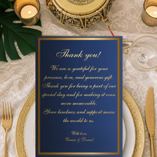 Elegant Navy Blue and Gold Wedding Thank You Card 