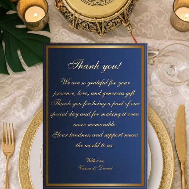 Elegant Navy Blue and Gold Wedding Thank You Card  (Creator Uploaded)