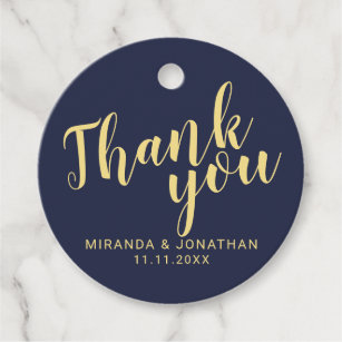 Elegant Navy Blue and Gold Wedding Thank You Favour Tags