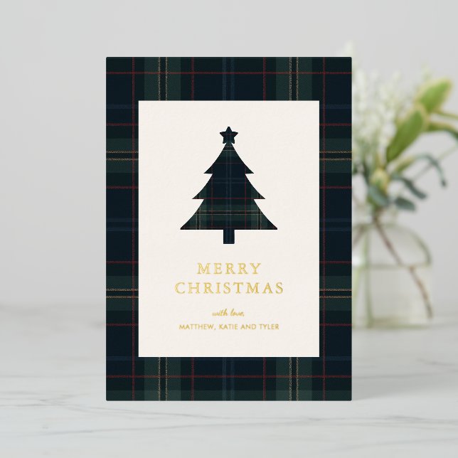 Elegant Navy Blue and Green Plaid Christmas (Standing Front)