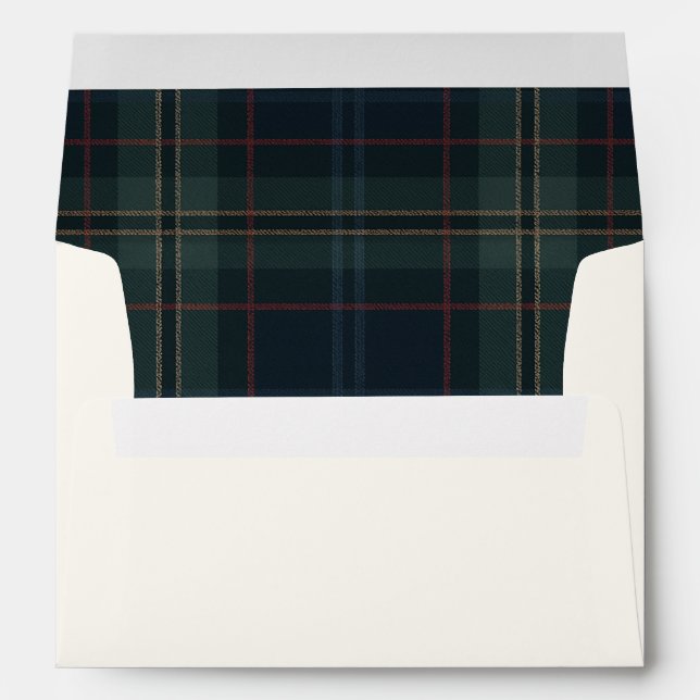 Elegant Navy Blue and Green Plaid Christmas Envelope (Back (Bottom))