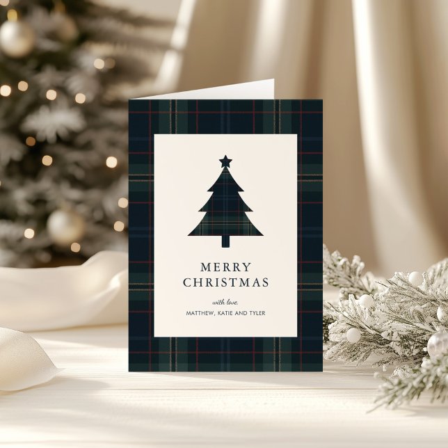 Elegant Navy Blue and Green Plaid Christmas Holiday Card (Creator Uploaded)