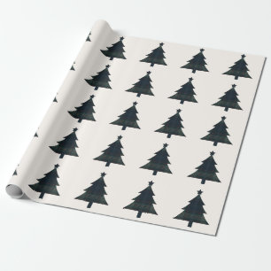 Elegant Navy Blue and Green Plaid Christmas Tree Wrapping Paper