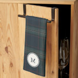 Elegant Navy Blue and Green Plaid Monogram Tea Towel<br><div class="desc">Modern Christmas kitchen towel featuring a timeless design with your monogram over a muted navy blue and green plaid background.</div>