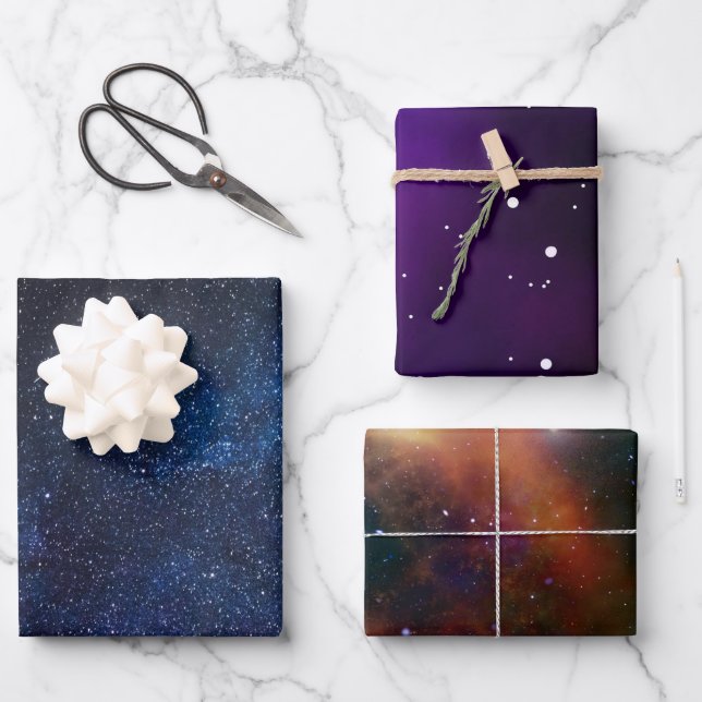 Elegant navy Blue and  purple  milkyway galaxy Wrapping Paper Sheet (Front)