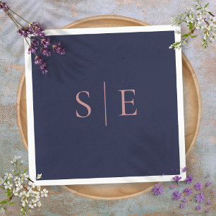 Elegant Navy Blue And Rose Gold Monogram Minimal Napkin