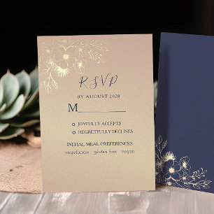 Elegant Navy Blue and Rose Gold Wedding RSVP Card