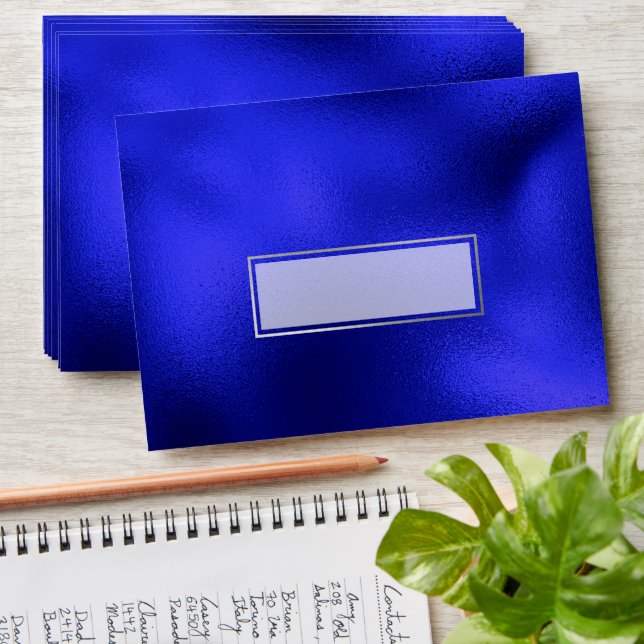 Elegant Navy Blue and Silver Foil Look Envelope (Stacked)