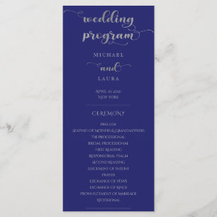 Elegant Navy Blue and Silver Wedding Programme