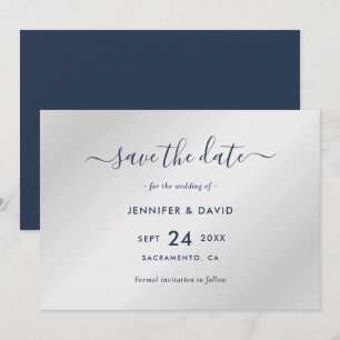 Elegant Navy Blue and Silver Wedding Save The Date