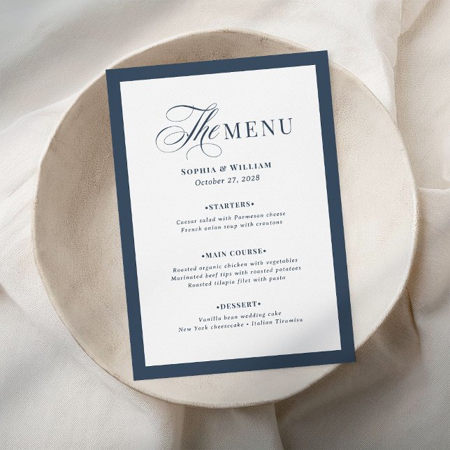 Elegant Navy Blue and White Border | Classic Luxe  Menu (Creator Uploaded)