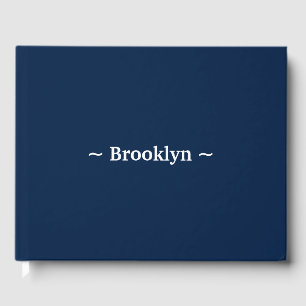 Elegant navy blue and white custom name text guest book
