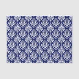 Elegant Navy Blue and White Damask Pattern Tissue Paper