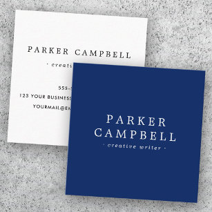 Elegant navy blue and white minimalist square business card
