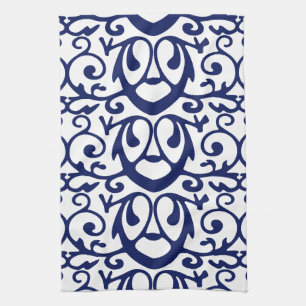 Elegant Navy Blue and White Pattern Kitchen Towels