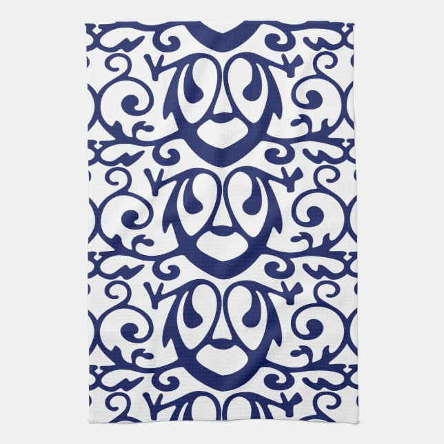 Elegant Navy Blue and White Pattern Kitchen Towels (Vertical)