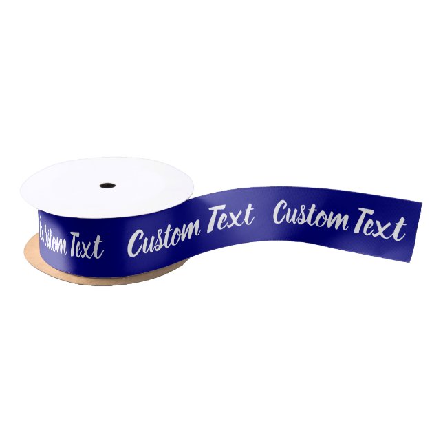 Elegant Navy Blue and White Script Text Template Satin Ribbon (Spool)