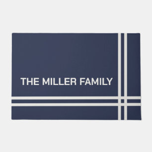 Elegant navy blue and white stripes design doormat