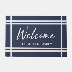 Elegant navy blue and white stripes design  doormat