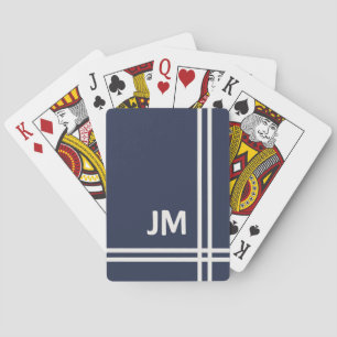Elegant navy blue and white stripes design  playing cards
