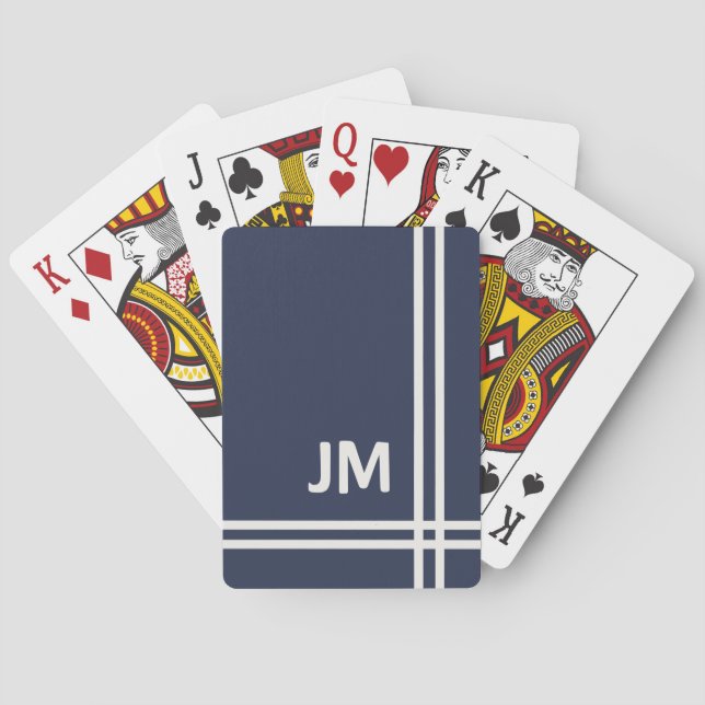 Elegant navy blue and white stripes design  playing cards (Back)