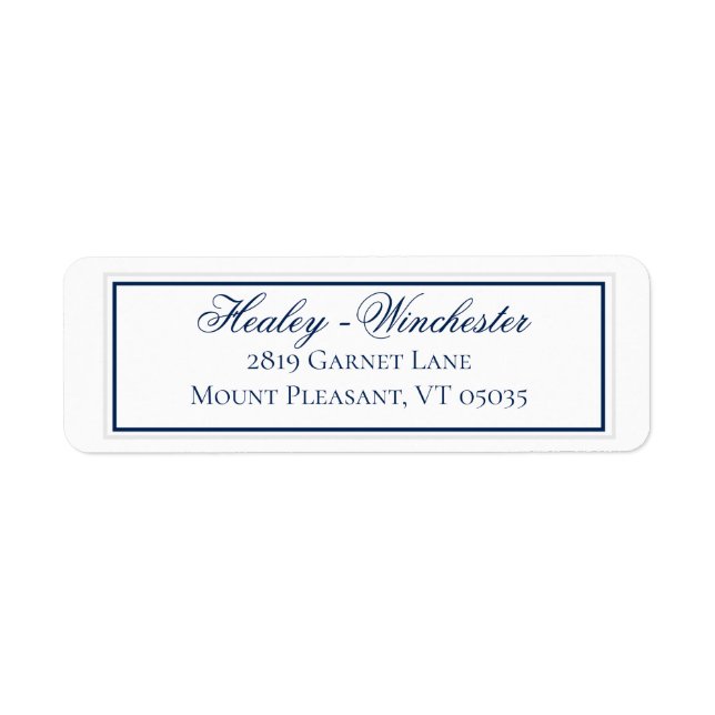 Elegant Navy Blue and White Wedding Address Label (Front)