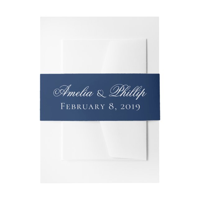 Elegant Navy Blue and White Wedding Invite Bands Invitation Belly Band (Front Example)