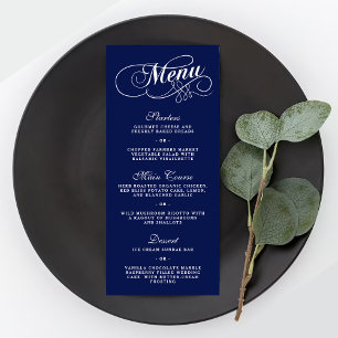 Elegant Navy Blue And White Wedding Menu Templates